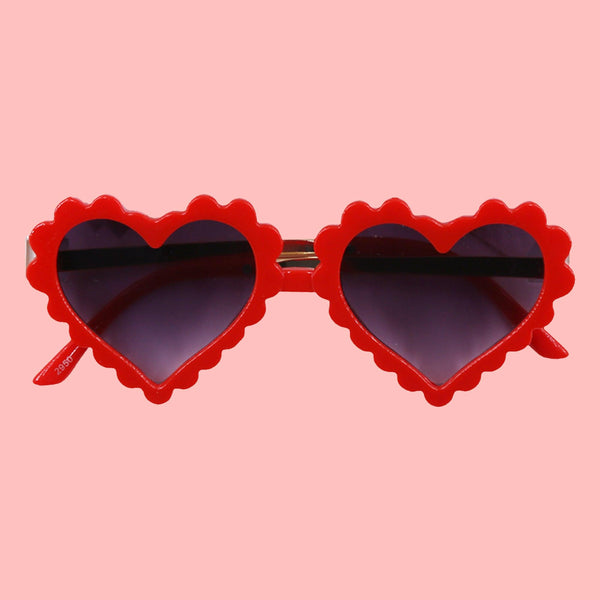 Polka Tots Baby Girls Heart Print Bow Headband with Heart Shaped Sunglasses Set  - Red