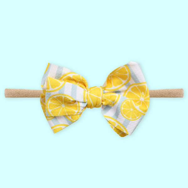 Polka Tots Pack of 3 Solid and Lemon Print Bow Headband Set  - Yellow