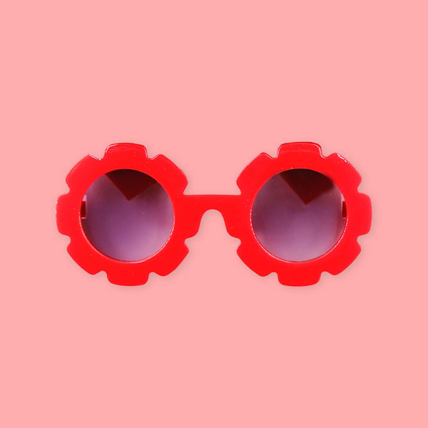 Polka Tots Baby Girls Bow Headband with Flower Shaped Sunglasses Set - Red