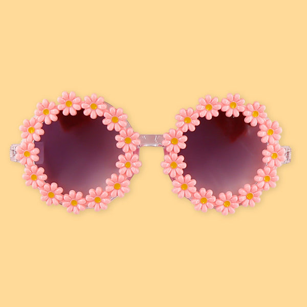 Polka Tots Baby Girls Schiffli Embroidered Bow Headband & Floral Sunglasses Set - Peach