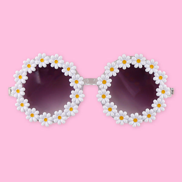 Polka Tots Baby Girls Schiffli Embroidered Bow Headband & Floral Sunglasses Set - White