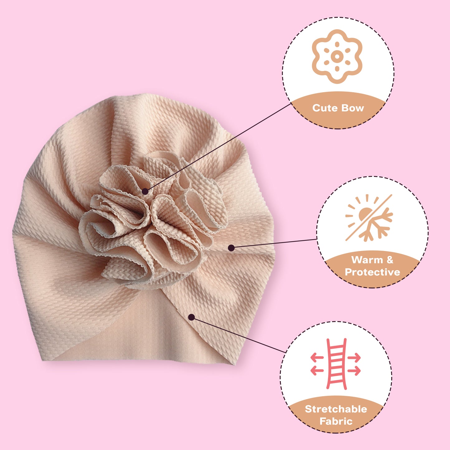 Polka Tots Solid Flower Headband Cap - Beige