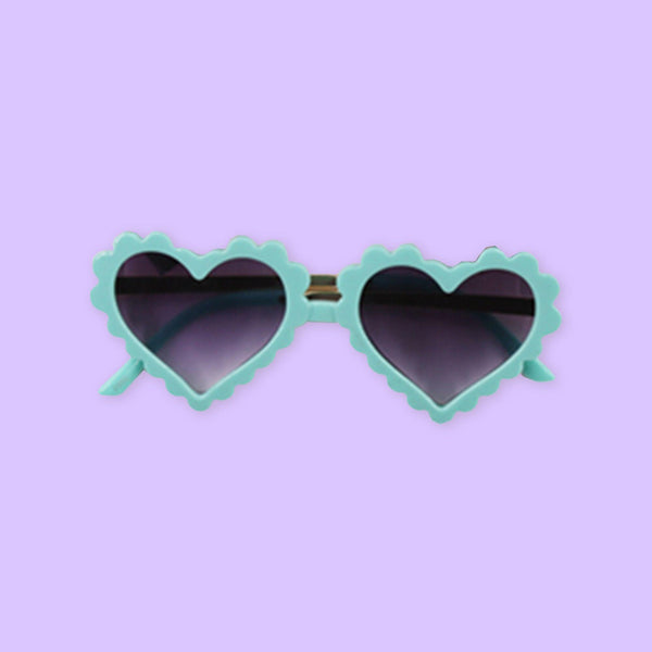 Polka Tots Baby Girls Floral Print Bow Headband with Heart Shaped Sunglasses Set - Aqua