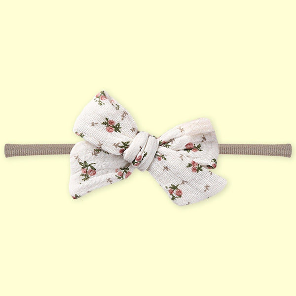 Polka Tots Baby Girl Set of 2 Floral Bow Headbands with Bib Set - White