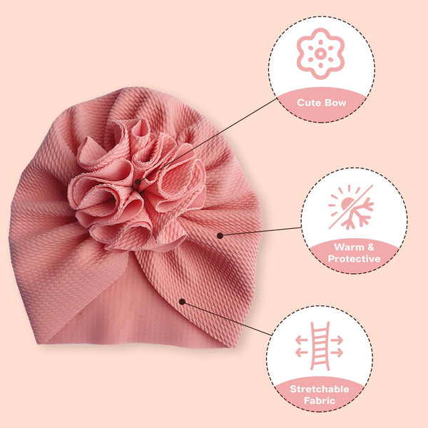 Polka Tots Baby Girls Cotton Knit Solid Flower Headband Cap - Pink