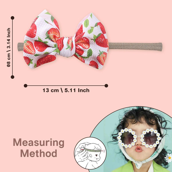 Polka Tots Baby Girls Strawberry Print Bow Headband with Flower Shaped Sunglasses Set - Red