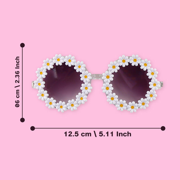 Polka Tots Baby Girls Schiffli Embroidered Bow Headband & Floral Sunglasses Set - White