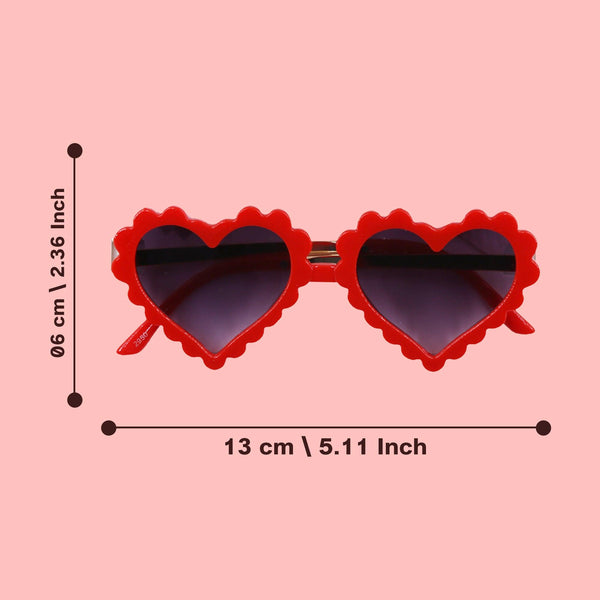 Polka Tots Baby Girls Heart Print Bow Headband with Heart Shaped Sunglasses Set  - Red