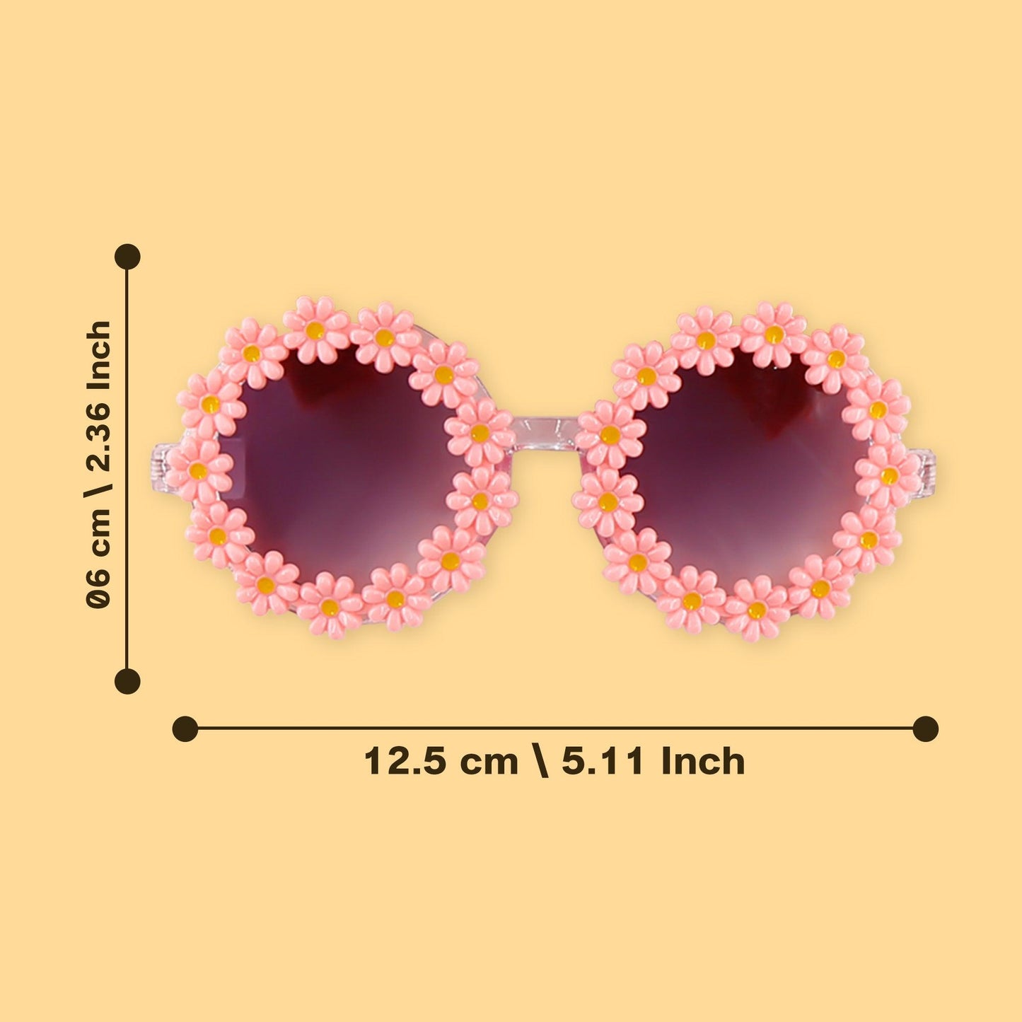 Polka Tots Free Size Bow Headband & Floral Sunglass Set - Peach