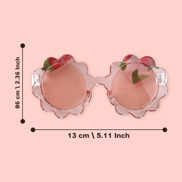 Polka Tots Baby Girls Strawberry Print Bow Headband with Flower Shaped Sunglasses Set - Red