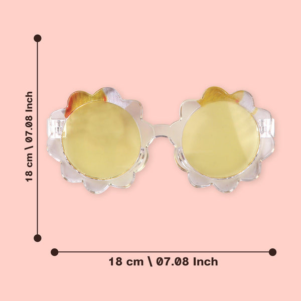 Polka Tots Baby Girls Pineapple Print Bow Headband with Flower Shaped Sunglasses Set - Yellow