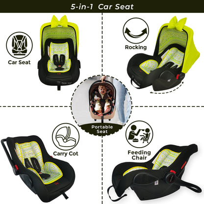 5 in 1 Multipurpose Baby Car Seat Newborn Carrycot with Fancy Bow Tie (Green)