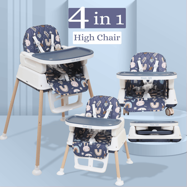 Polka Tots Grow & Glide 4 in 1 Convertible Jungle Design High Chair - (Dark Blue)