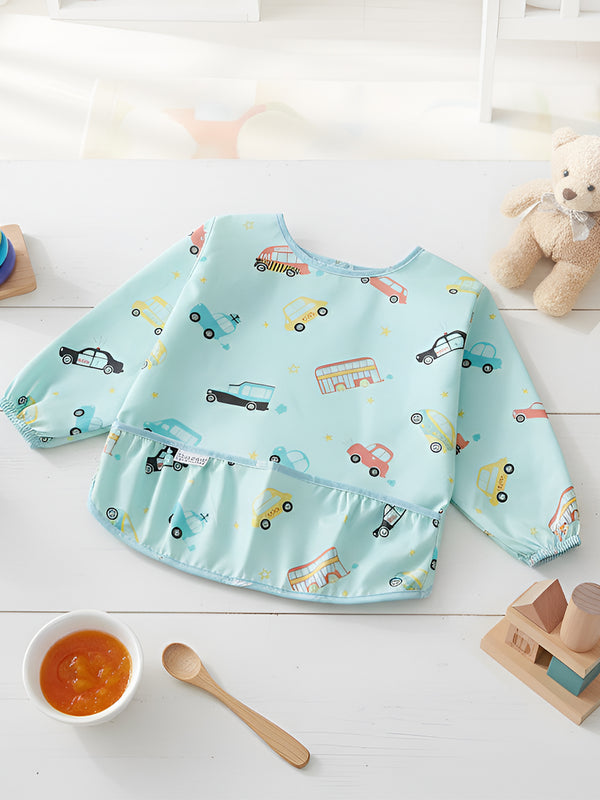 Full Sleeves Washable Waterproof Apron Feeding Bib for Babies (Car)