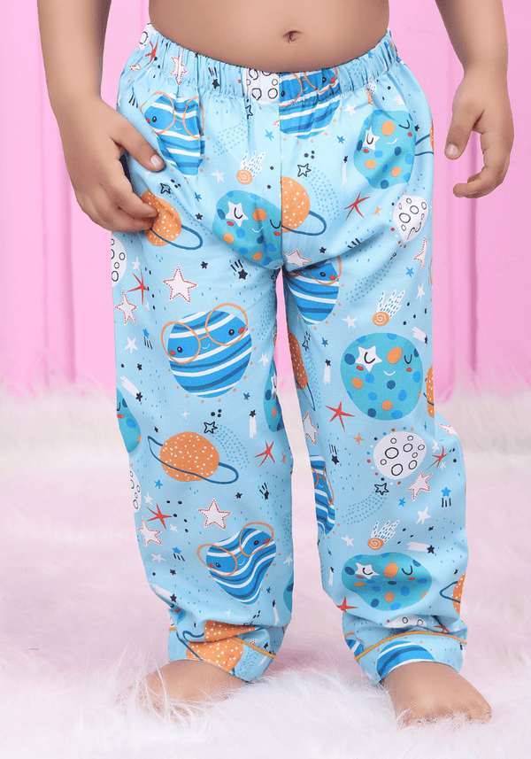 Polka Tots Half Sleeves Space print Night Suit - Blue