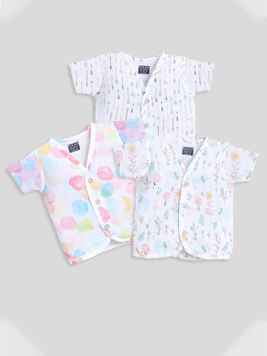Polka Tots Soft Cotton Pack of 3 Half Sleeves Baby Jhablas