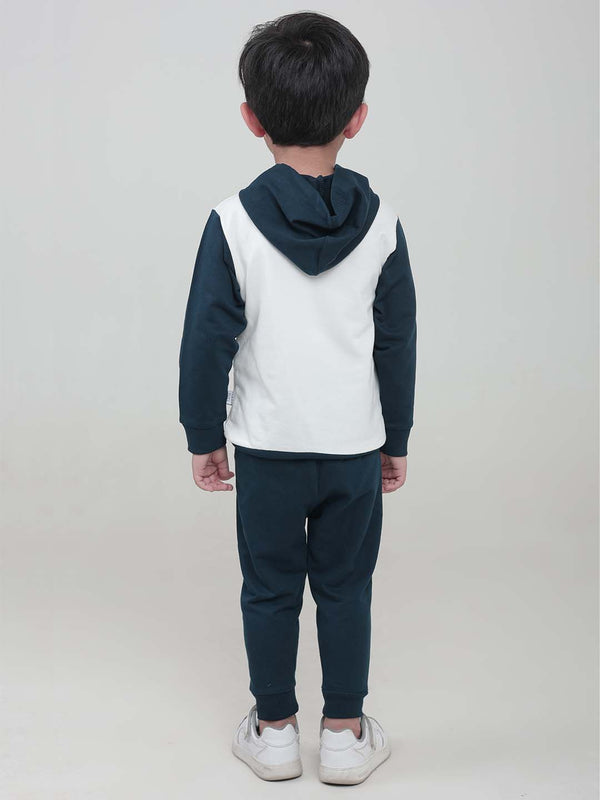 Polka Tots Full sleeve You are Doing Great Print Zip-Up Hoodie Co-ord Set - White & Teal