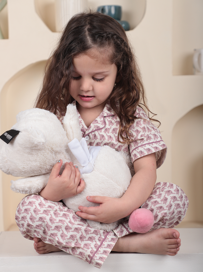 Polka Tots Half sleeves Elephant print Night Suit - Pink