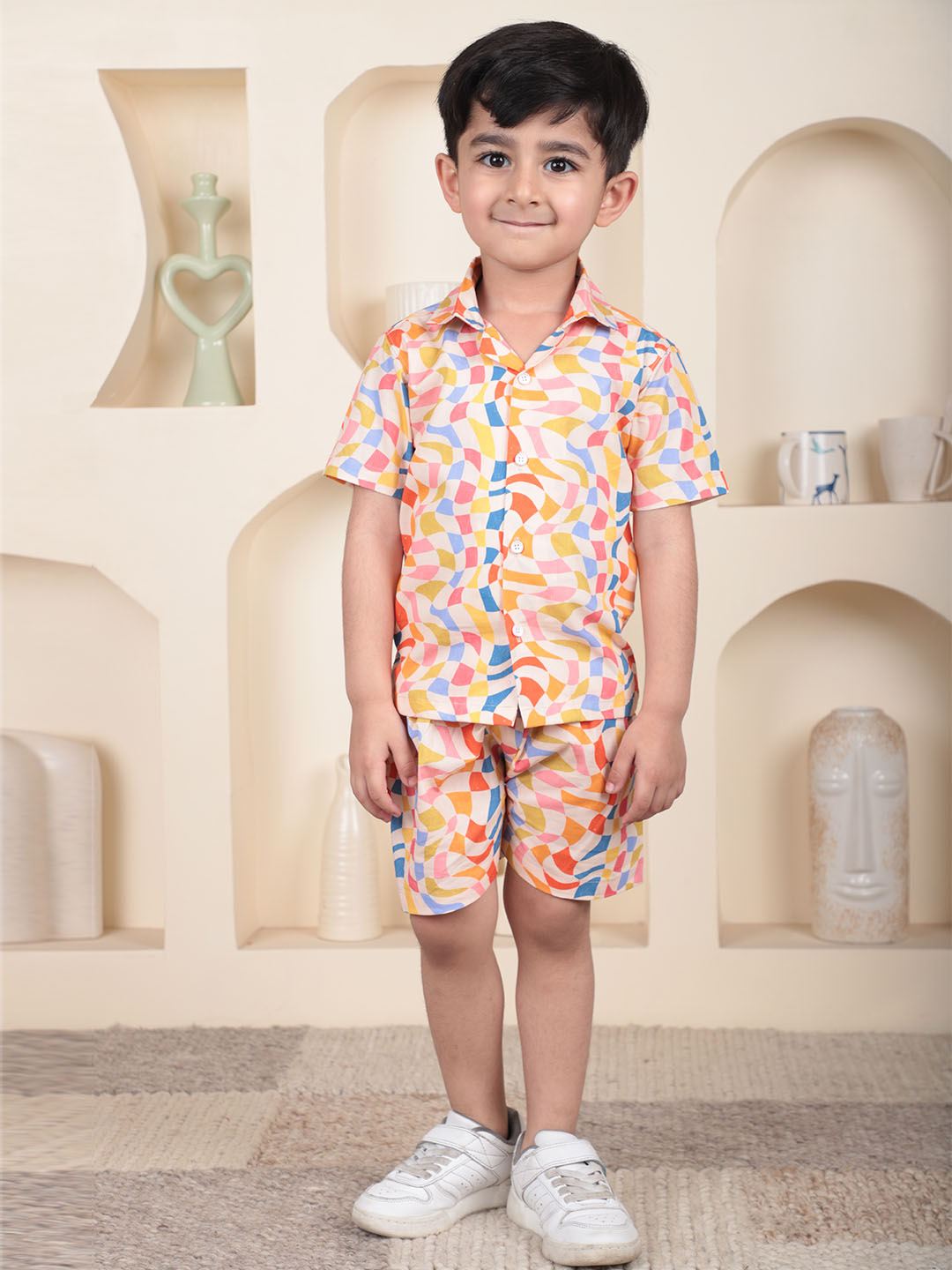 Polka Tots Half Sleeves Geometric print Co-ords - Multicolor