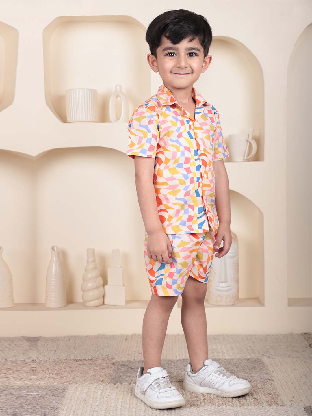 Polka Tots Half Sleeves Geometric print Co-ords - Multicolor