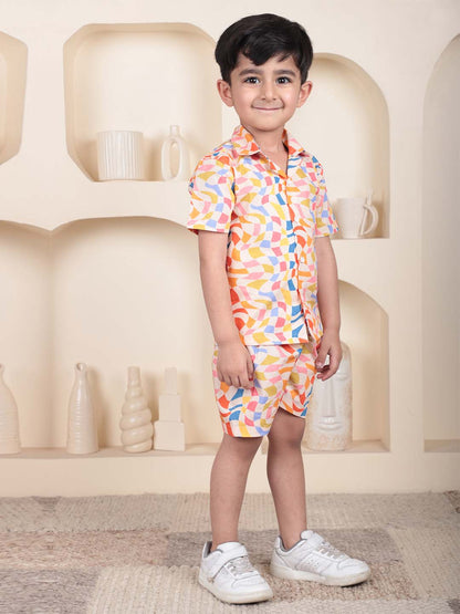 Polka Tots Half Sleeves Geometric print Co-ords - Multicolor