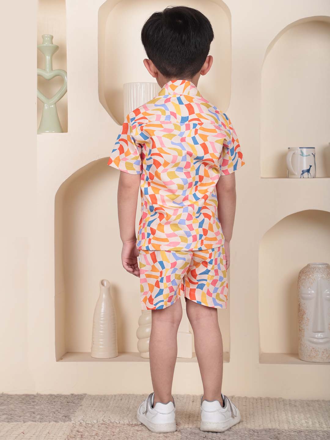 Polka Tots Half Sleeves Geometric print Co-ords - Multicolor