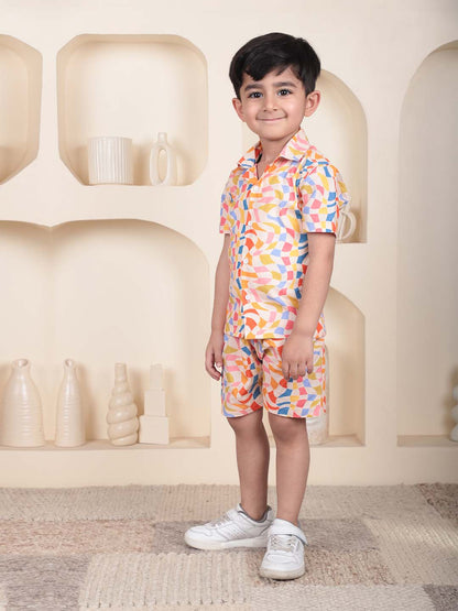 Polka Tots Half Sleeves Geometric print Co-ords - Multicolor