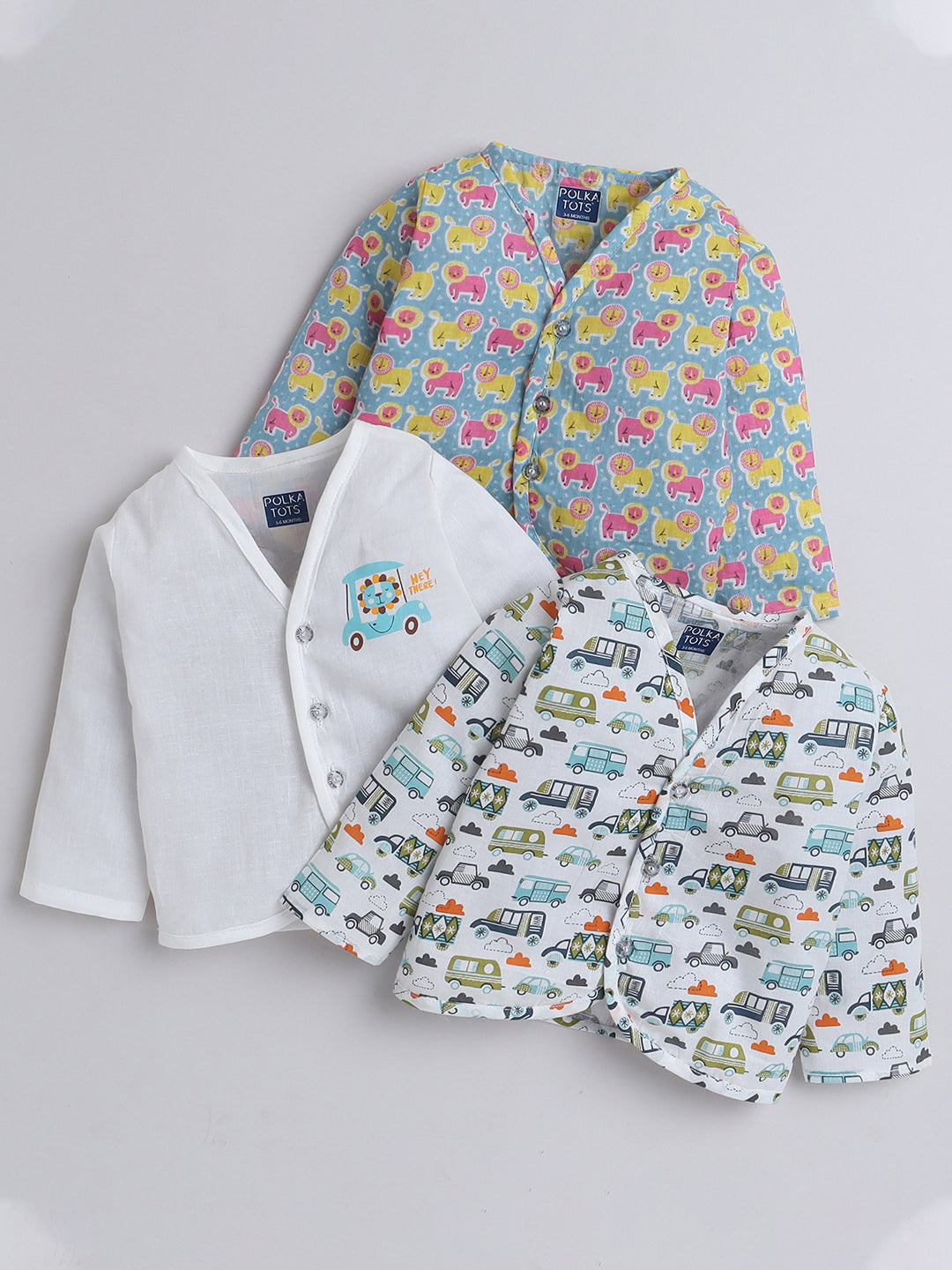 Polka Tots Soft Cotton Pack of 3 Full Sleeves Baby Jhablas