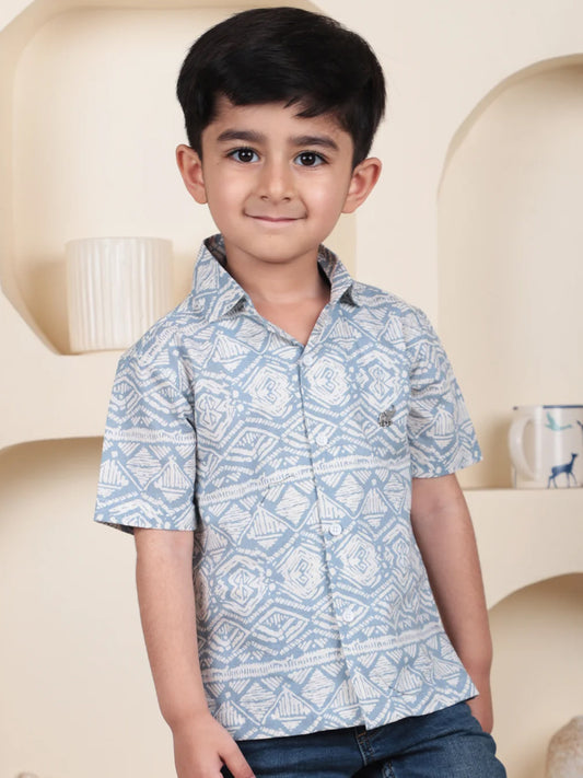 Polka Tots Half Sleeves Abstract print Shirt - Blue
