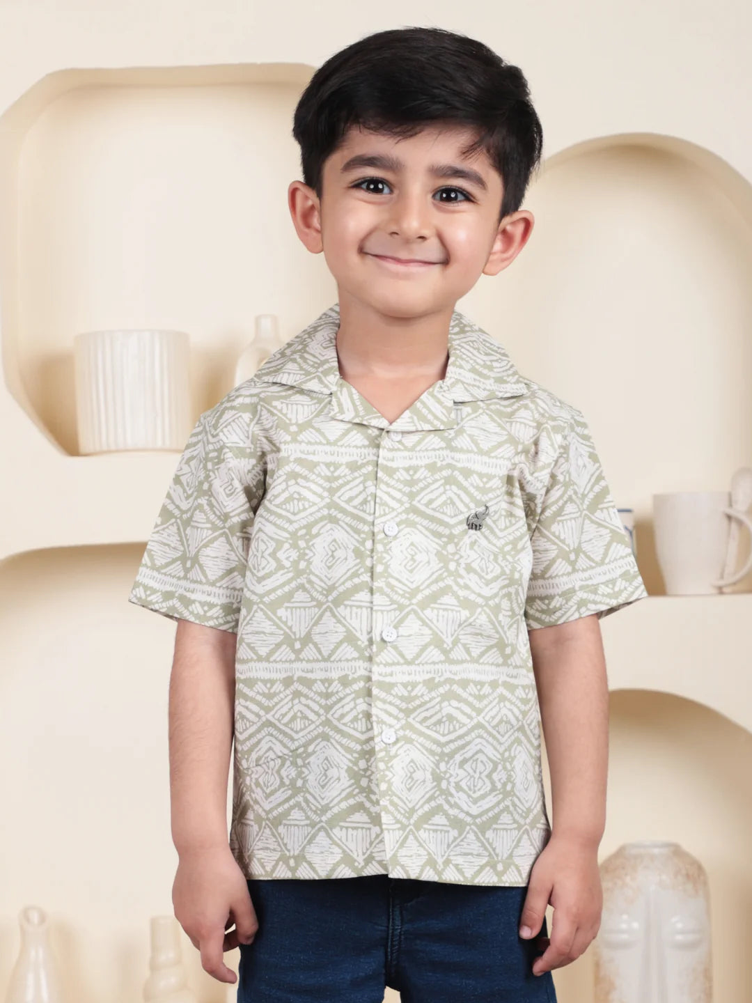 Polka Tots Half Sleeve Abstract print Shirt - Green