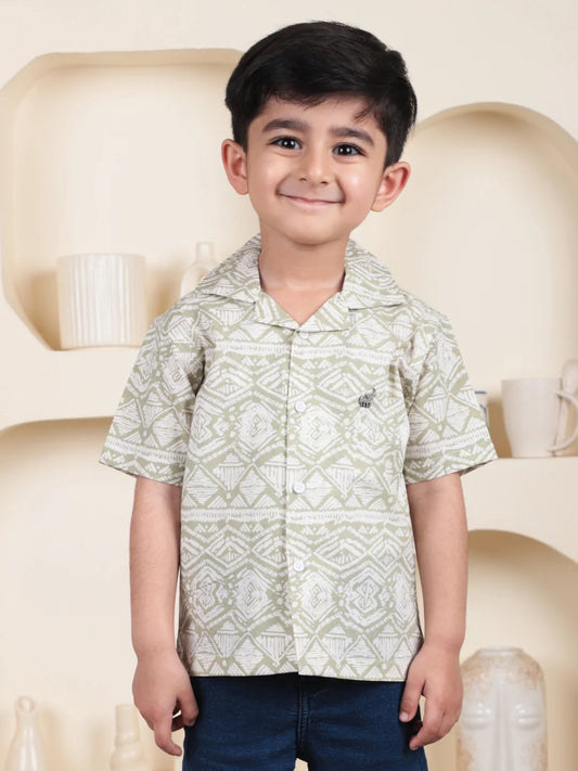 Polka Tots Half Sleeve Abstract print Shirt - Green