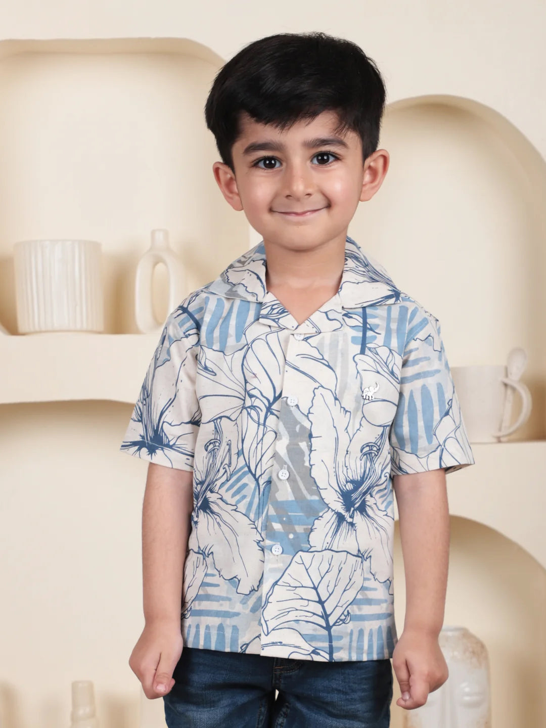 Polka Tots Half Sleeves Abstract print Shirt - Blue