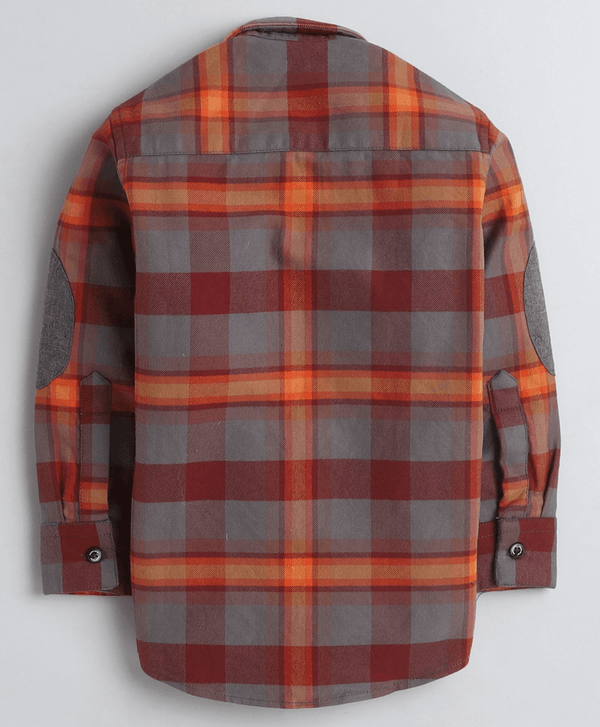 Polka Tots Full Sleeves Elbow Patches Checks Shirt - Orange
