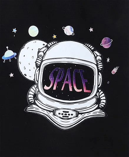 Polka Tots Full Sleeves Astronaut Print Tee - Black
