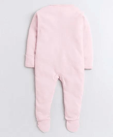 Polka Tots Full Sleeves Folded Mittens Style Unicorn Print Footed Romper - Pink