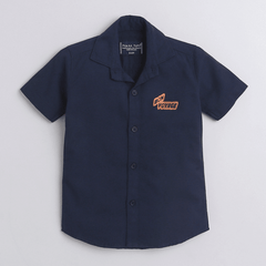 Polka Tots Cotton Regular Fit Half Sleeve Bon Voyage Metallic Print Shirt - Dark Blue