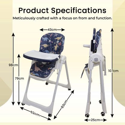 Polka Tots Twist n’ Taste 3 in 1 Convertible Dino Design High Chair - (Blue)