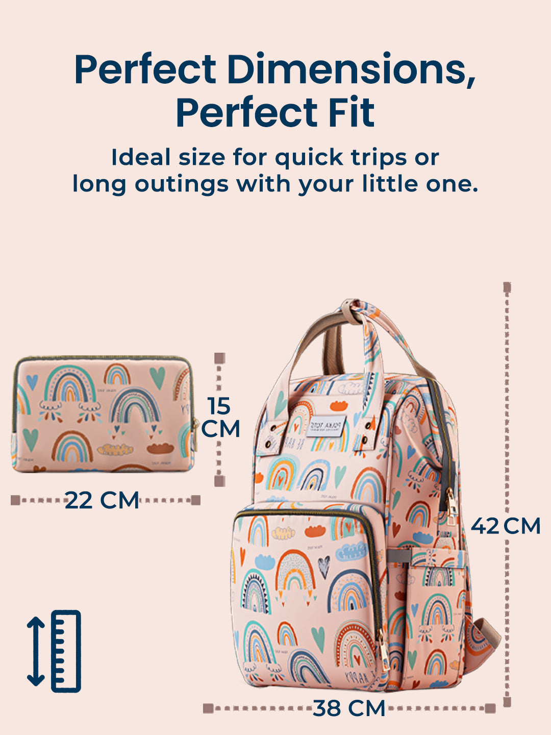 Multifunctional Premium Diaper Backpack Bag with Pouch | Rainbow Print