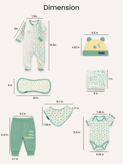 Polka Tots Pack of 10 Heart Print Jumbo Newborn Gift Hamper Set - Green