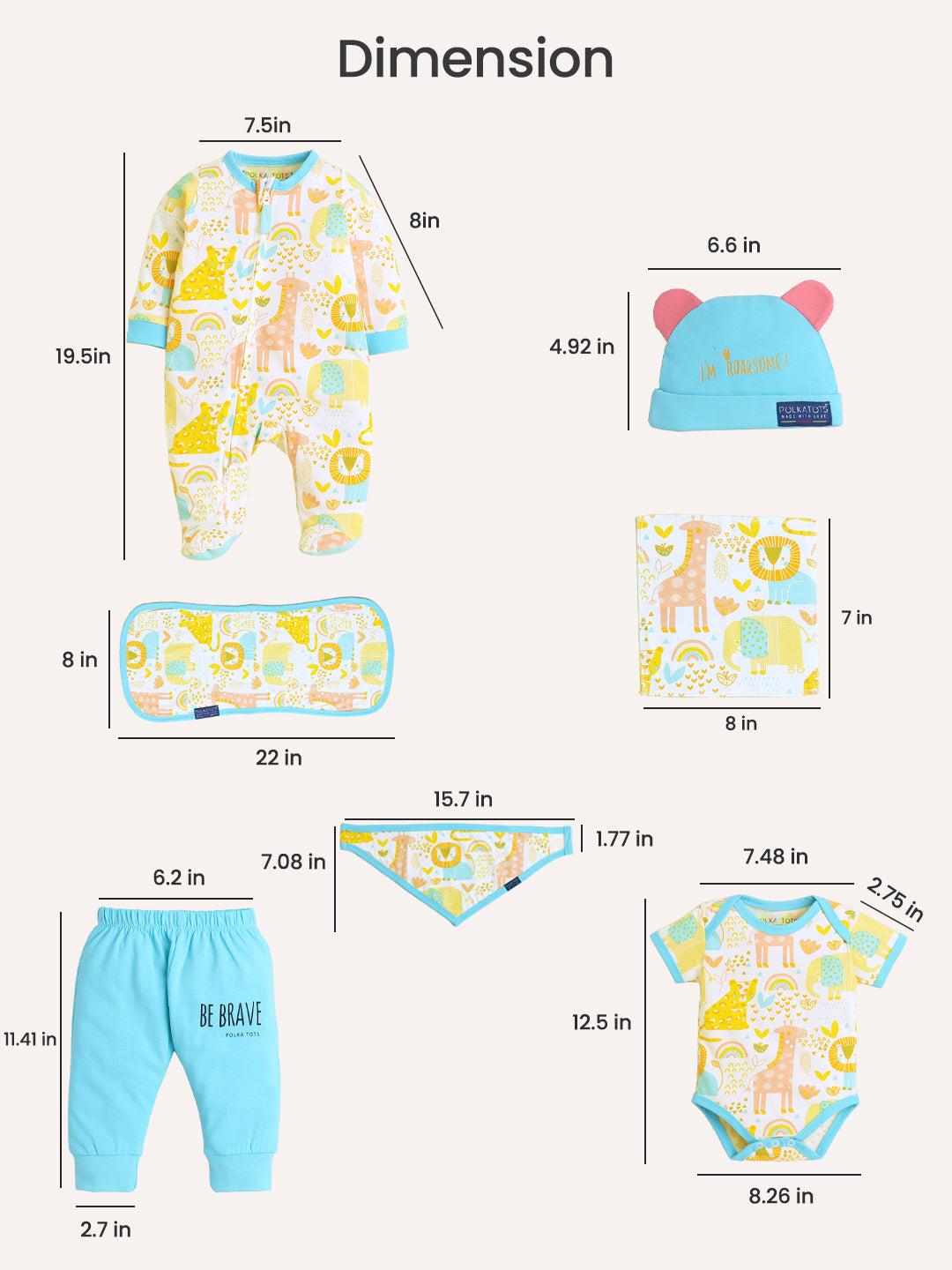 Polka Tots Pack of 10 Jungle Print Jumbo Newborn Gift Hamper Set - Multicolor