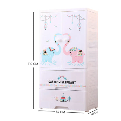 POLKA TOTS Wardrobe Storage Convertible/Collapsible Almirah Plastic Closet For Clothes (Cartoon Elephant)