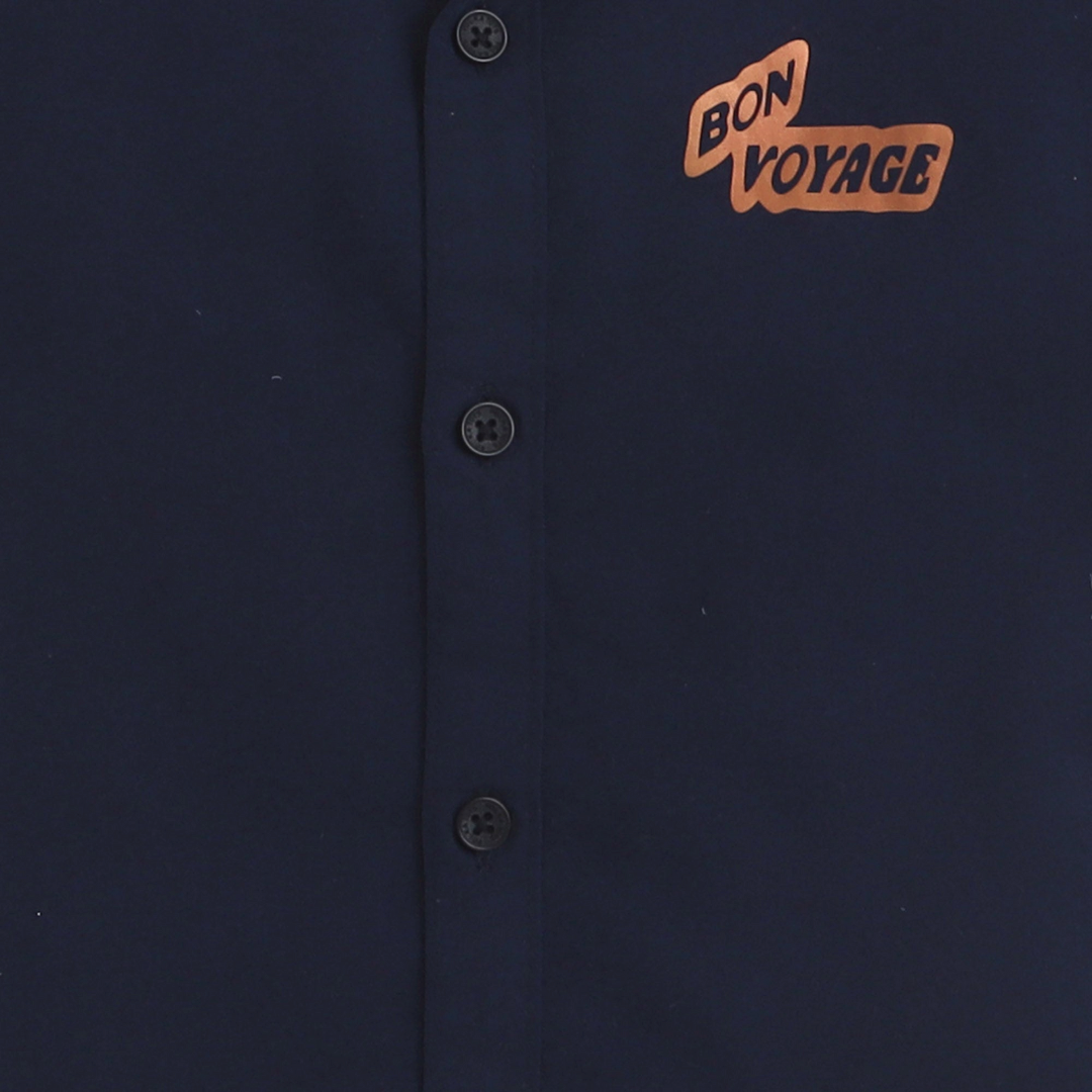 Polka Tots Cotton Regular Fit Half Sleeve Bon Voyage Metallic Print Shirt - Dark Blue