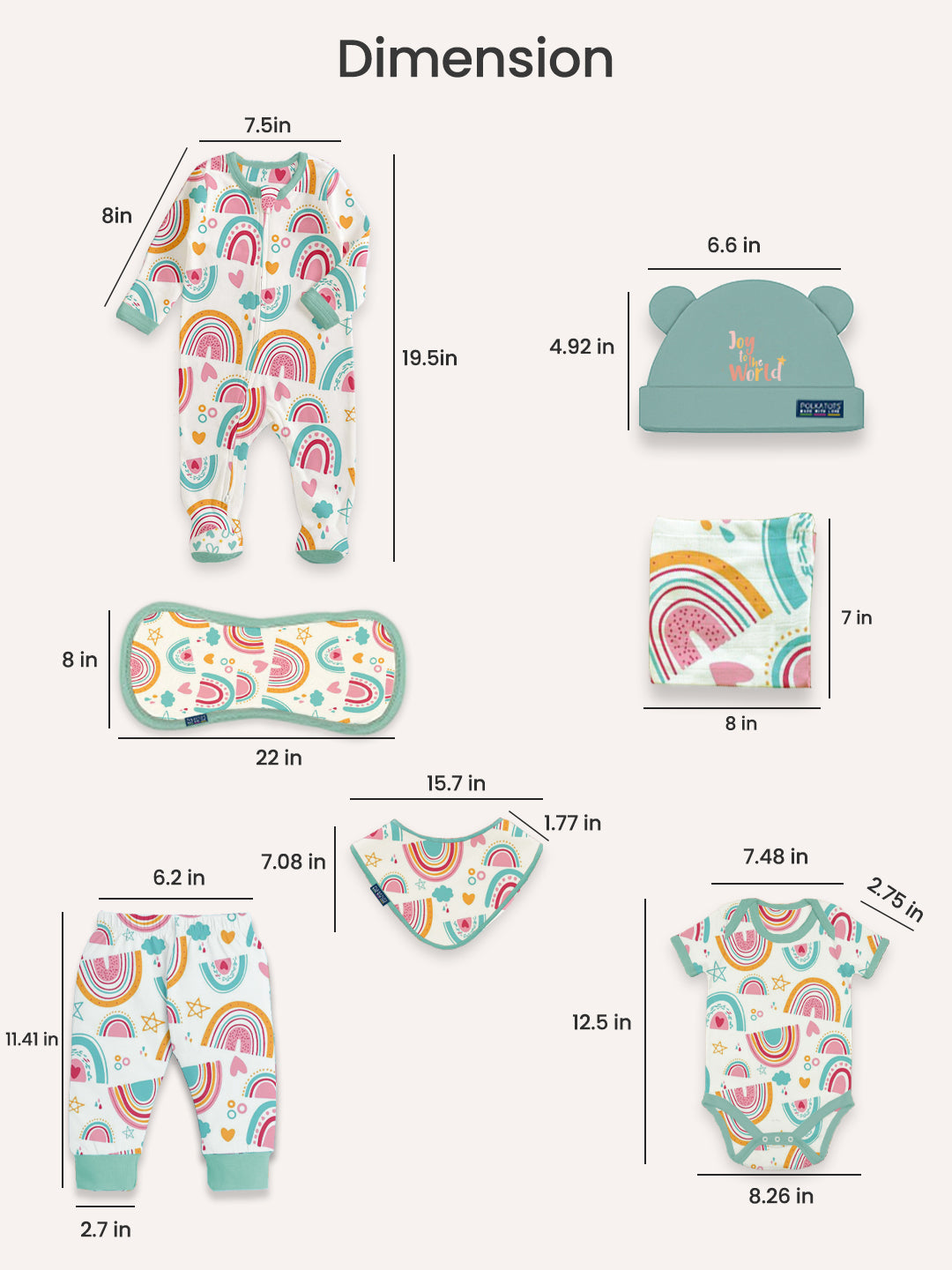 Polka Tots Pack of 10 Rainbow Print Jumbo Newborn Gift Hamper Set - Multicolor