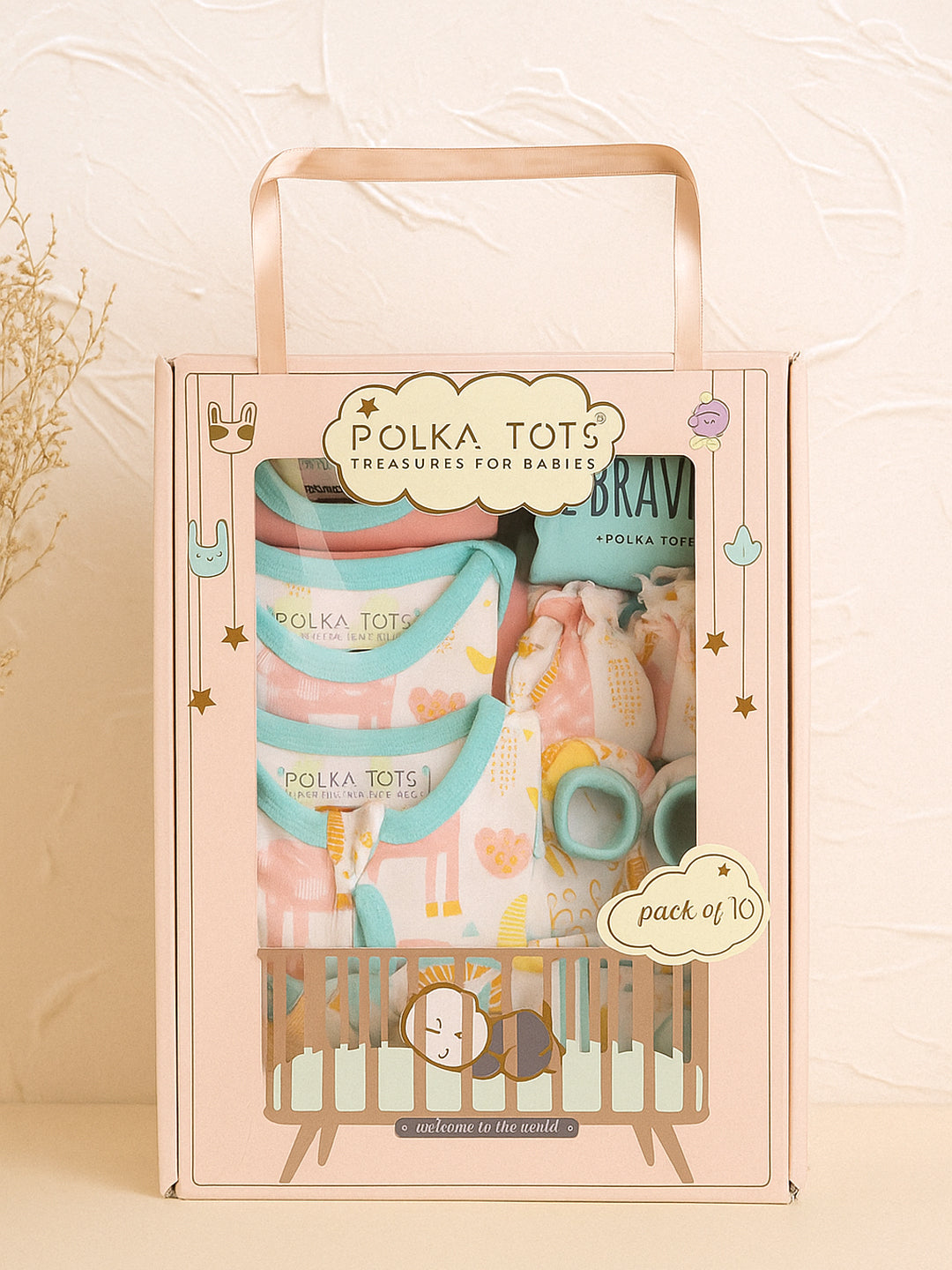 Polka Tots Pack of 10 Jungle Print Jumbo Newborn Gift Hamper Set - Multicolor