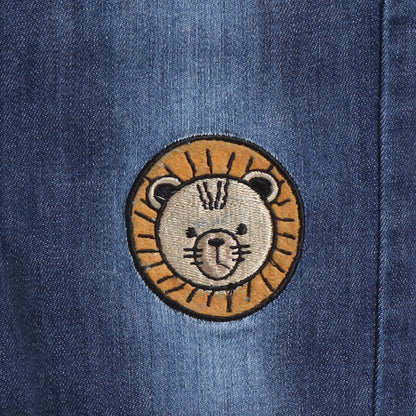 Polka Tots Lion Patch Roar Embroidery Flap Style Denim Pant - Blue