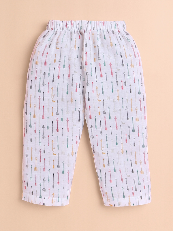 Polka Tots Soft Muslin Cotton Half sleeves Cupid print Jhabla and Pant Set - White