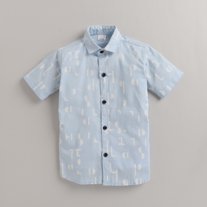 Polka Tots Half Sleeves Abstract Print Shirt With Attached Tee - Blue