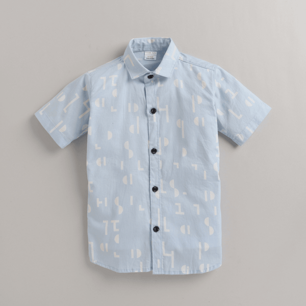 Polka Tots Half Sleeves Abstract Print Shirt With Attached Tee - Blue