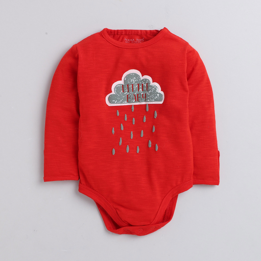 Polka Tots Full Sleeves Raining Cloud Printed Onesie - Red