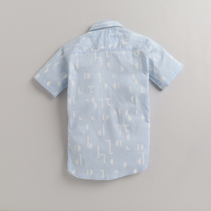 Polka Tots Half Sleeves Abstract Print Shirt With Attached Tee - Blue